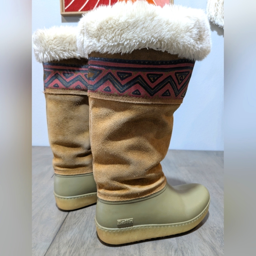 Baffin Suede Shearling Tall Duck Boot Tribal Chevron Band 6.5 - Picture 7 of 10